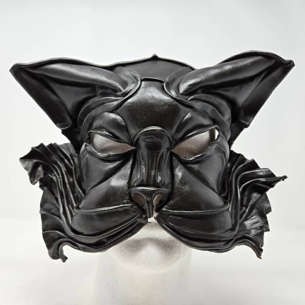 HAND MADE BROWN LEATHER CAT PANTHER SHAMAN SHAMANIC MASK JL CHUITES